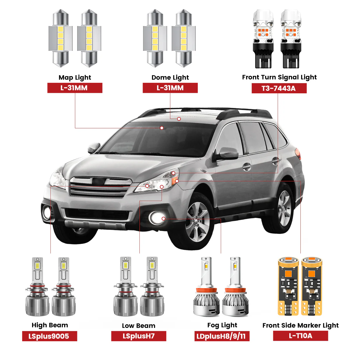 Fit for 2010-2014 Subaru Outback The Brightest LED Bulbs Upgrade
