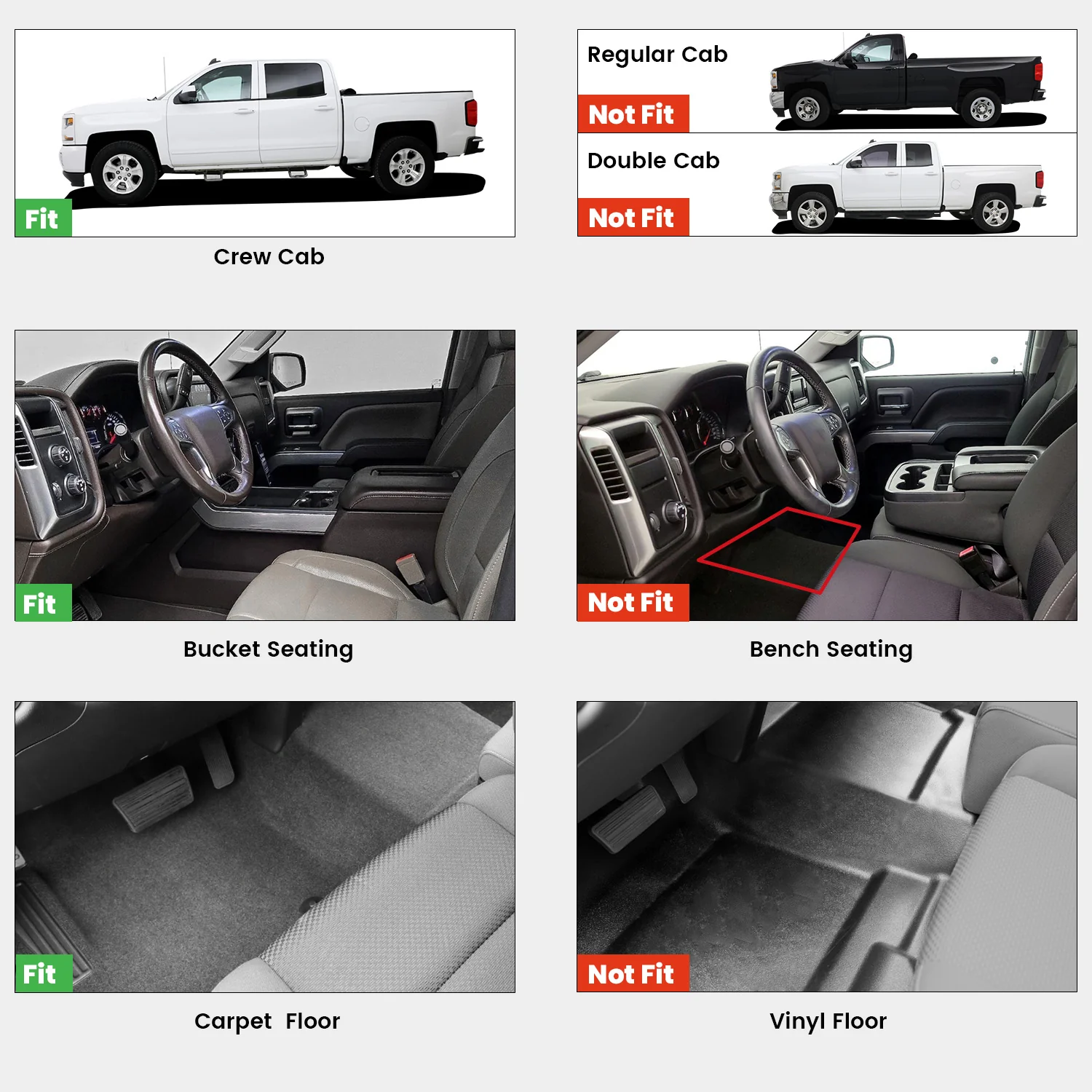 Fit for 2014-2018 Chevrolet Silverado 1500 Floor Mats, Fit Carpet Floor & Without 4*4 Shifter Only - Image 2