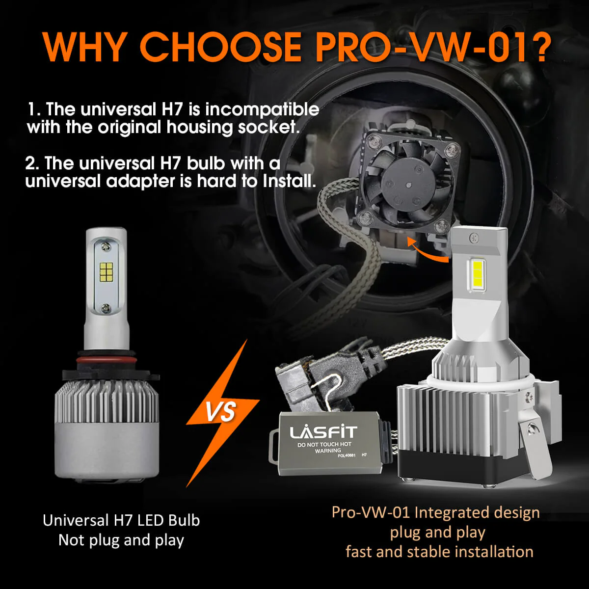 Pro Series H7 LED Bulbs w/Retainer Adapter Fit for Volkswagen Passat 2012-2015 | 2 Bulbs - Image 7