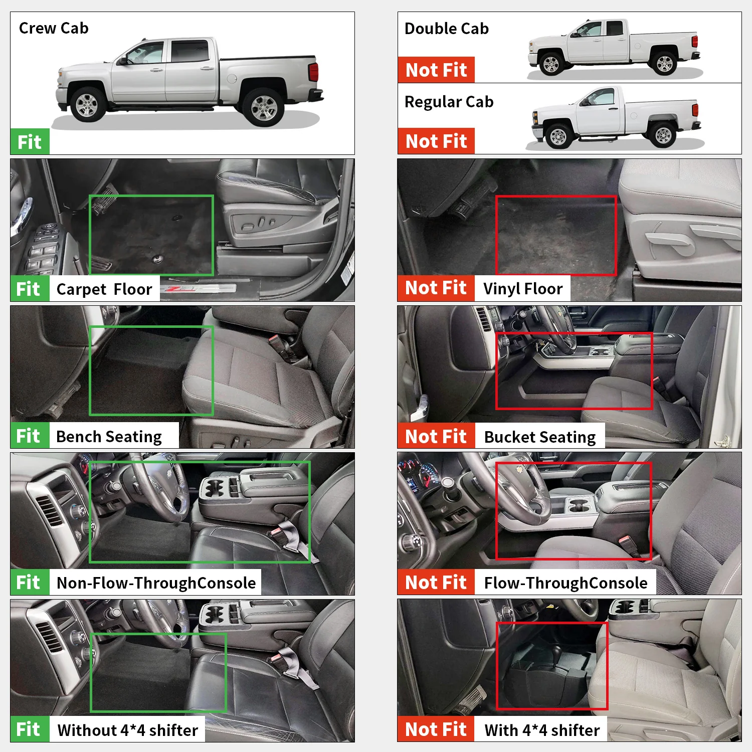 Fit for 2014-2018 GMC Sierra 1500 Floor Mats, Fit Carpet Floor & Without 4*4 Shifter Only - Image 11
