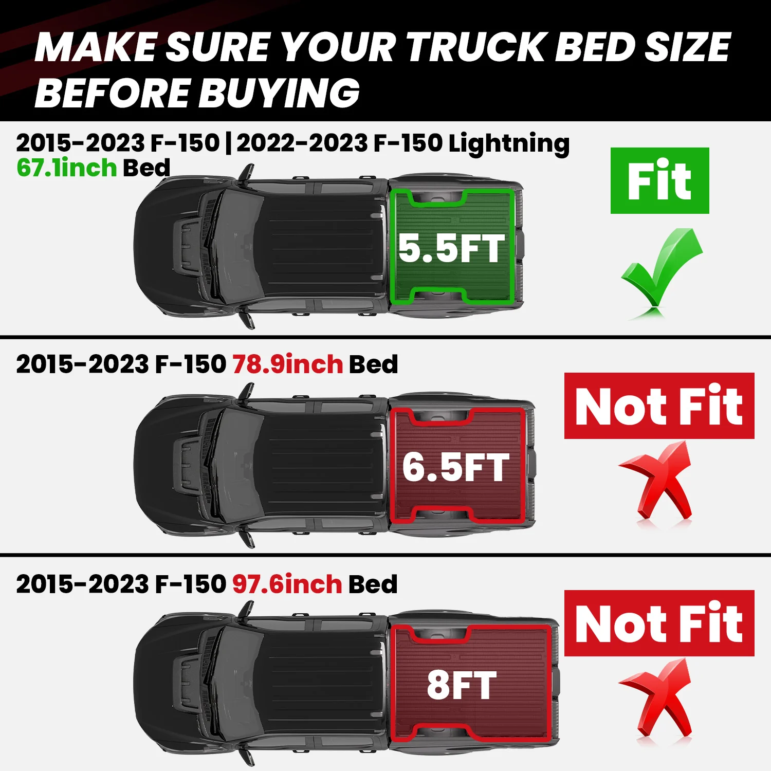 Fit for 2015-2020 Ford F-150 Truck Bed Mat or Tailgate Mat, Not Fit Drop-in Liners - Image 11