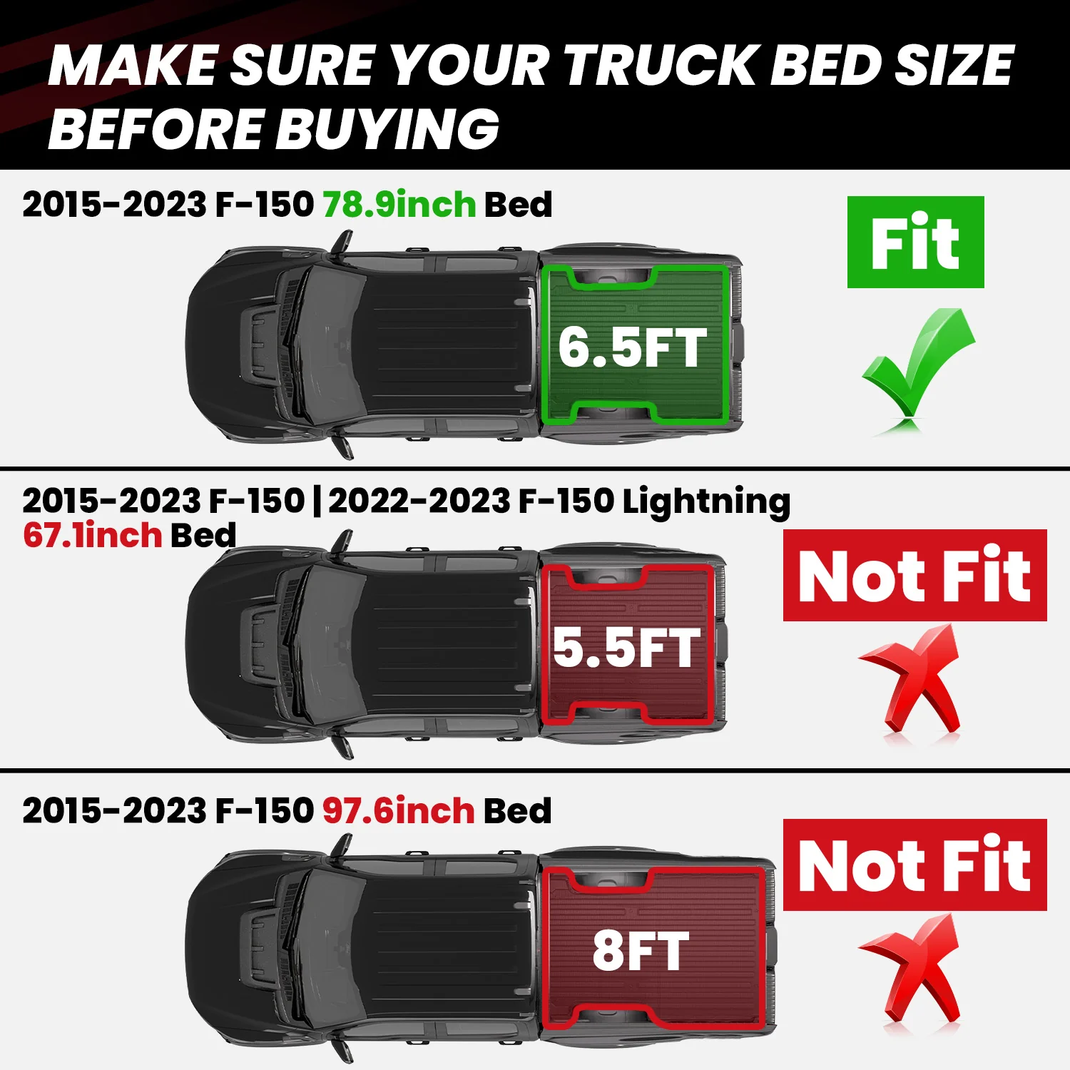Fit for 2015-2020 Ford F-150 Truck Bed Mat or Tailgate Mat, Not Fit Drop-in Liners - Image 4