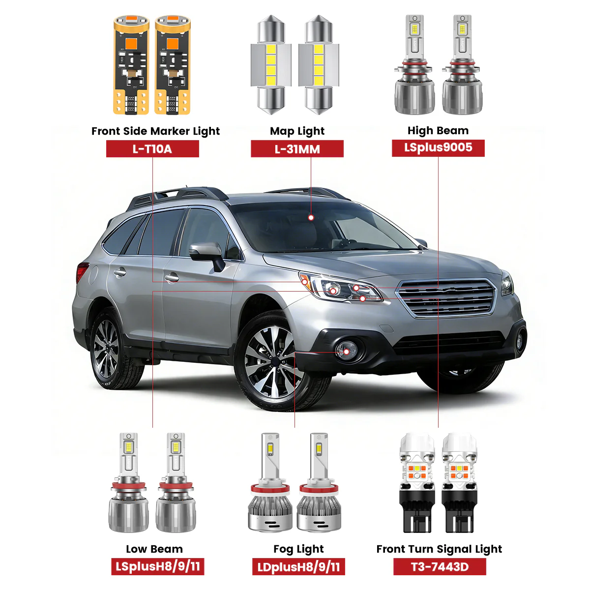 Fit for 2018-2019 Subaru Outback The Brightest LED Bulbs Upgrade