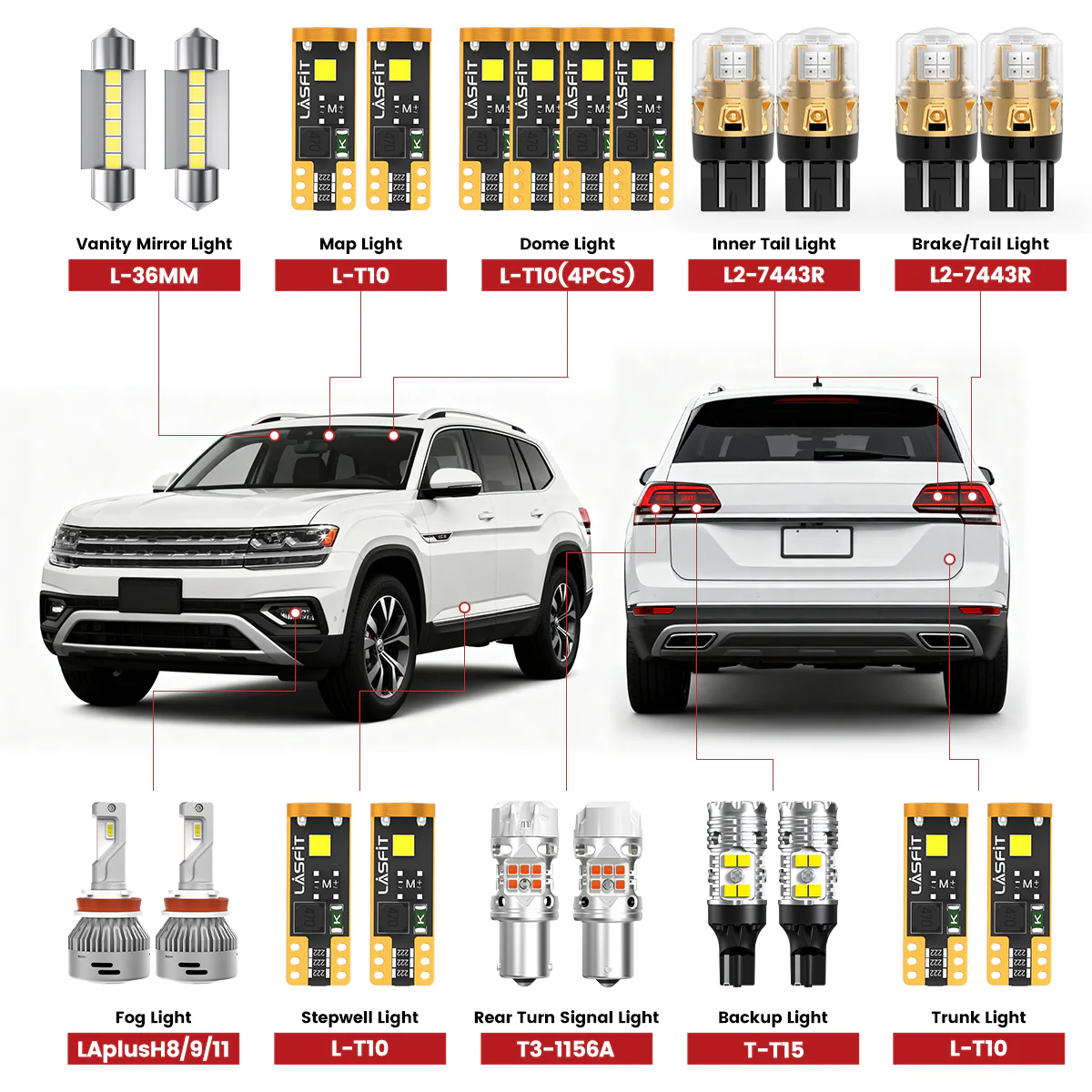 Fit for 2018-2020 Volkswagen Atlas LED Bulbs Upgrade | Tested and Verified