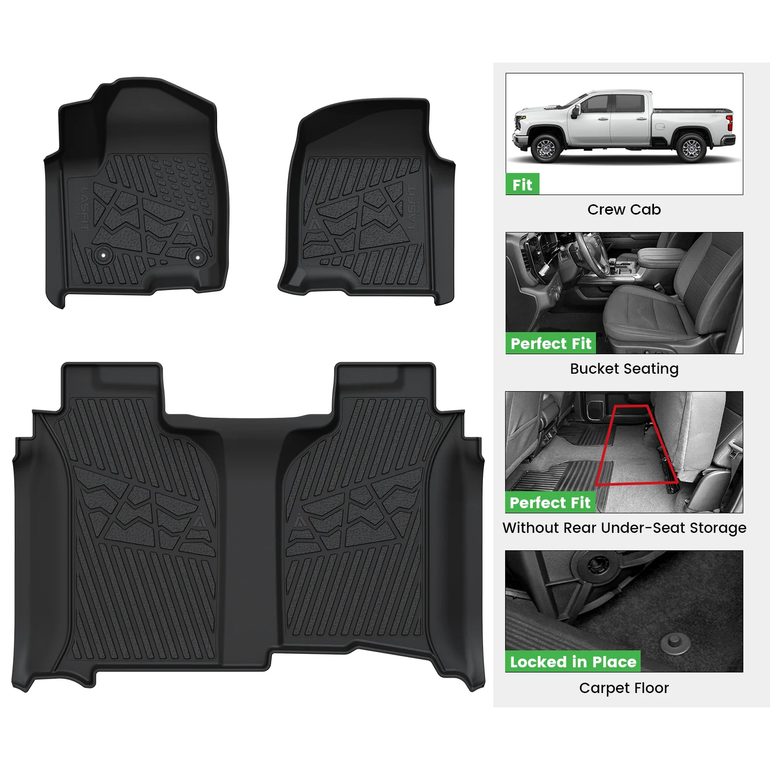 Fit for 2019-2026 Chevrolet Silverado 1500 Floor Mats, Fit Carpet Floor Only, Not Fit 2019 Silverado 1500 LD - Image 10
