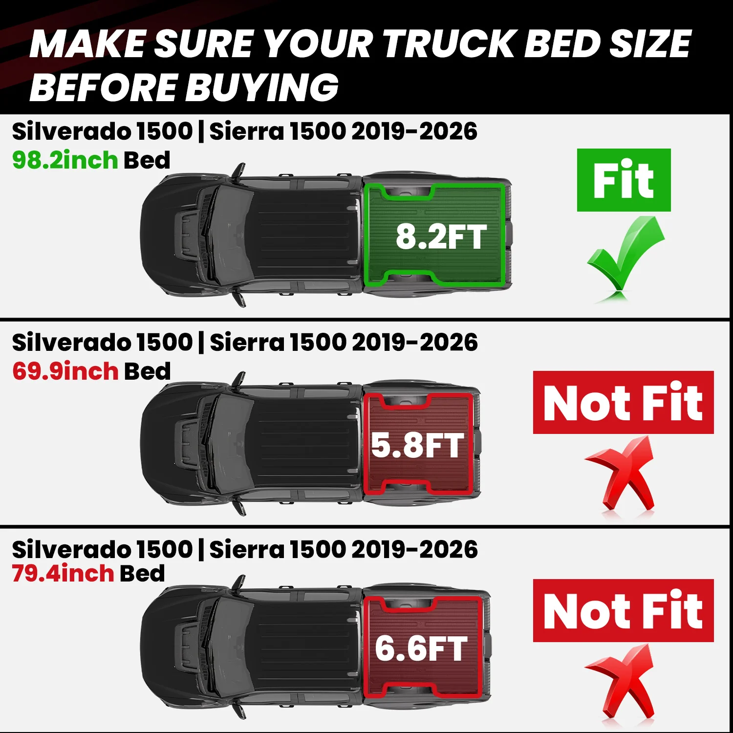Fit for 2019-2026 GMC Sierra 1500 Truck Bed Mat or Tailgate Mat, Not Fit 2019 Sierra 1500 LD - Image 42