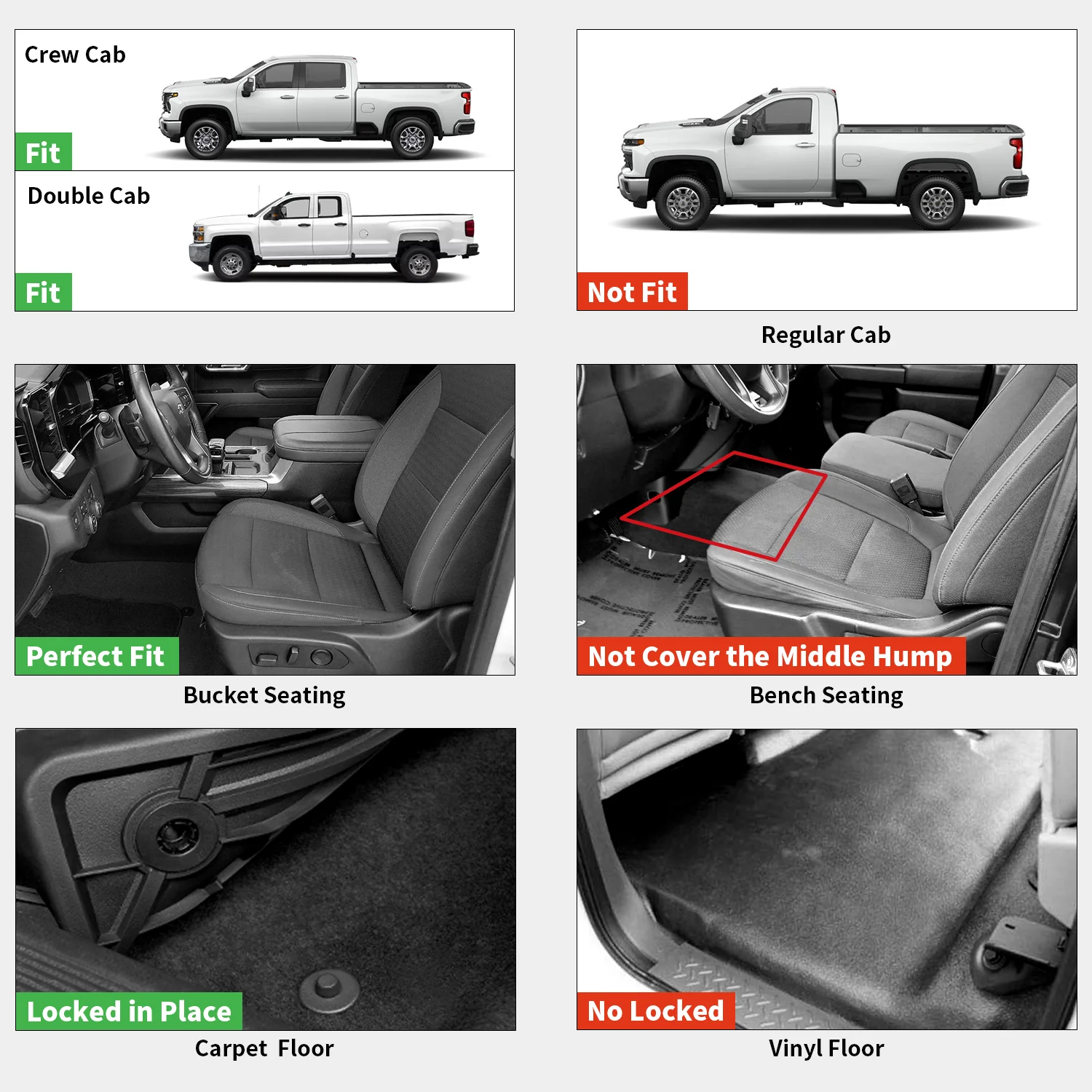 Fit for 2019-2026 Chevrolet Silverado 1500 1st Row Floor Mats, Fit Bucket Seat & Carpet Floor Only, Not for 2019 Silverado LD - Image 2