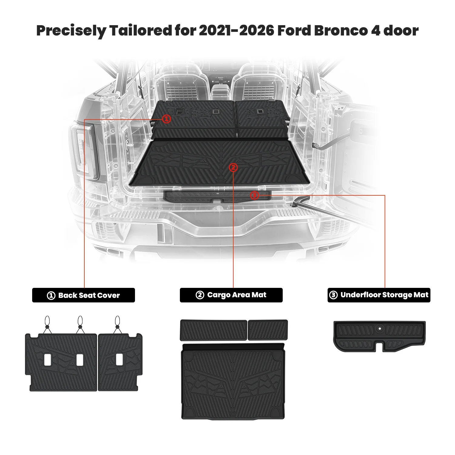 Fit for 2021-2026 Ford Bronco Custom Floor Mats or Cargo Mat, Not For Sport, Fit 4-Door & Not Rubberized Flooring - Image 48