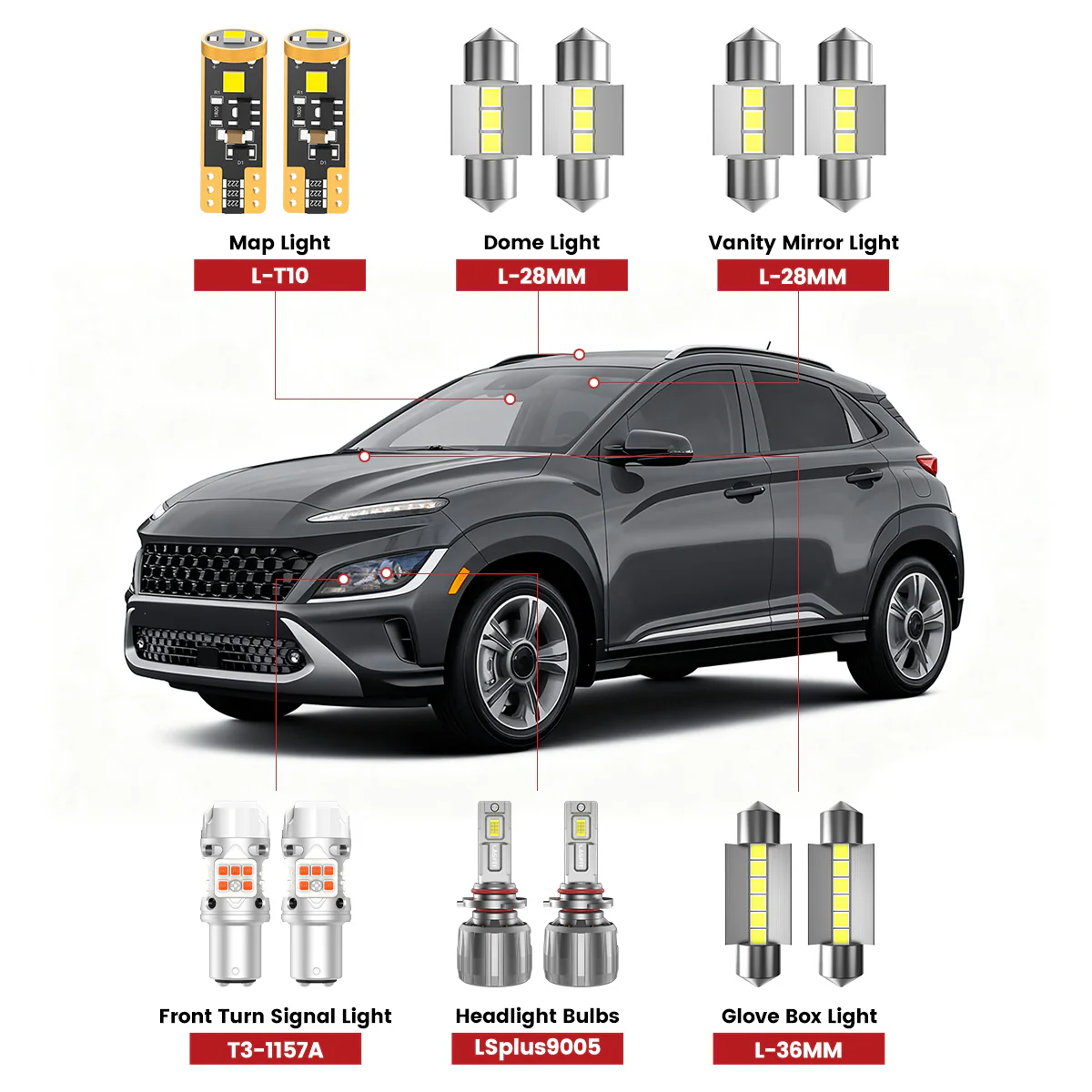 Fit for 2022-2023 Hyundai Kona The Brightest LED Bulbs Upgrade | Tested and Verified