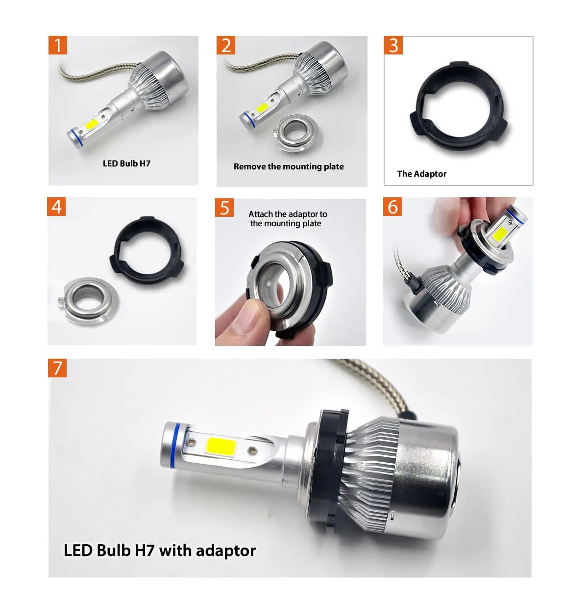 TK108 2x H7 LED Bulb Holder Adapter Retainer Fit for BMW Mercedes-Benz - Image 3