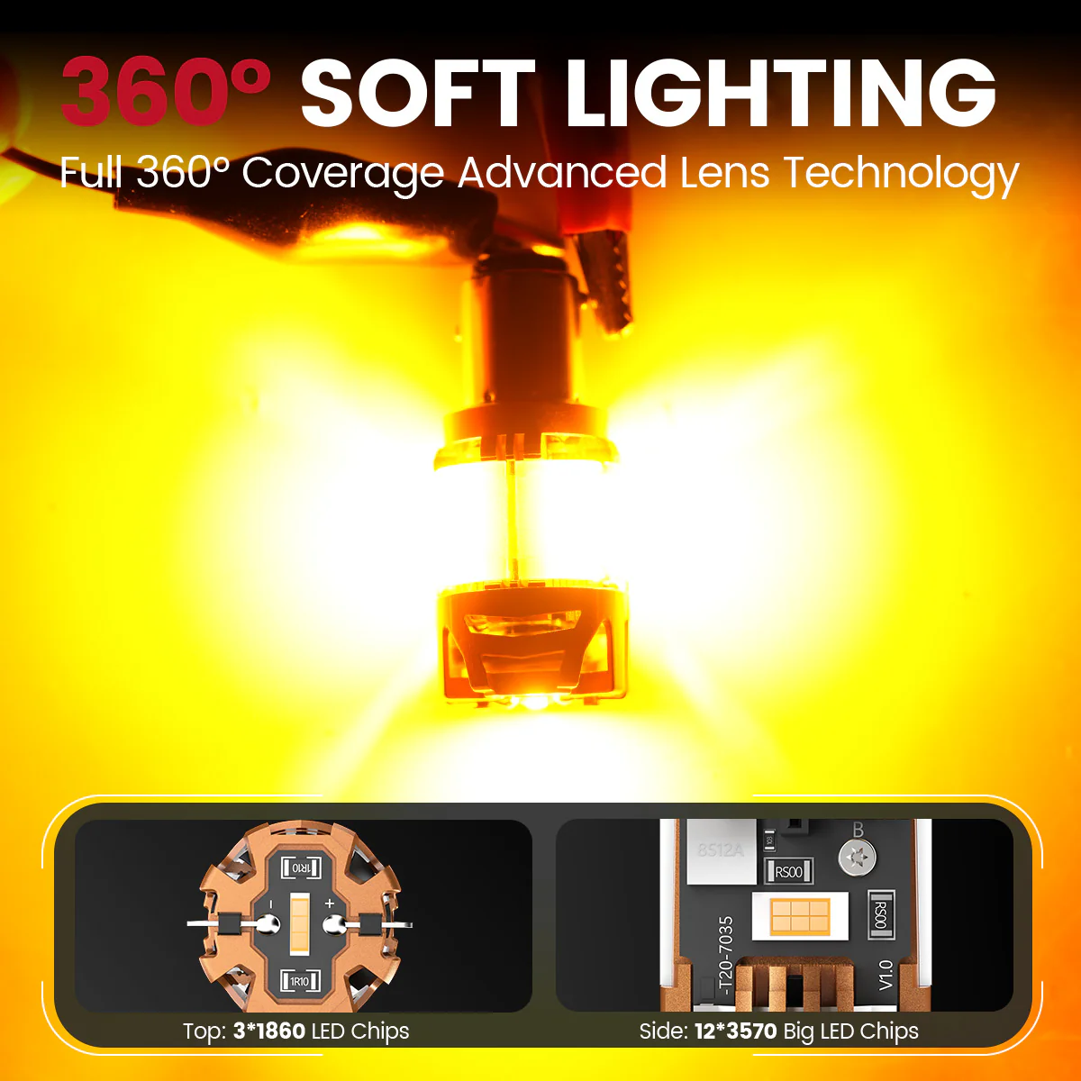 Amber 1156 CanBus-Ready Turn Signal Light LED Bulbs | D2 Series - Image 4
