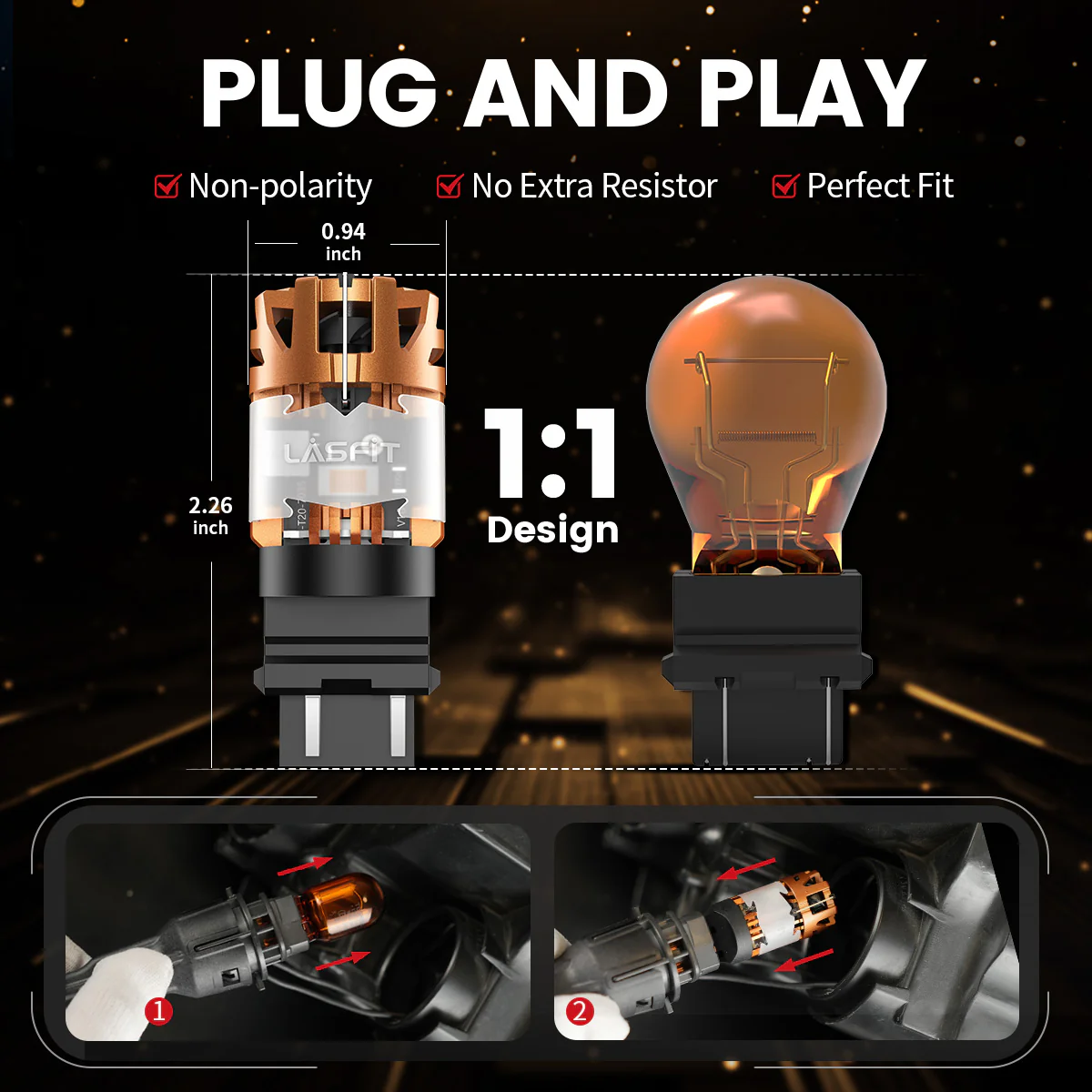 Amber 3157 CanBus-Ready Turn Signal Light LED Bulbs | D2 Series - Image 8