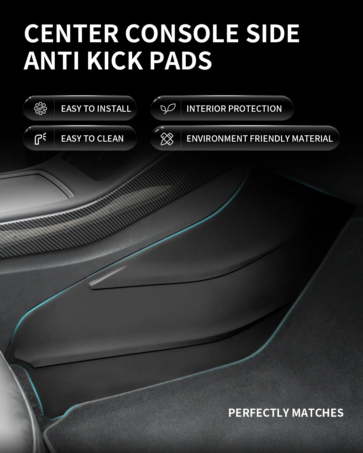 Fit For 2020-2023 Tesla Model Y Center Console Side Anti Kick Pads Water Resistant & Dirt Protector Cover Pad Matte Console Protector Interior Accessories - Image 3