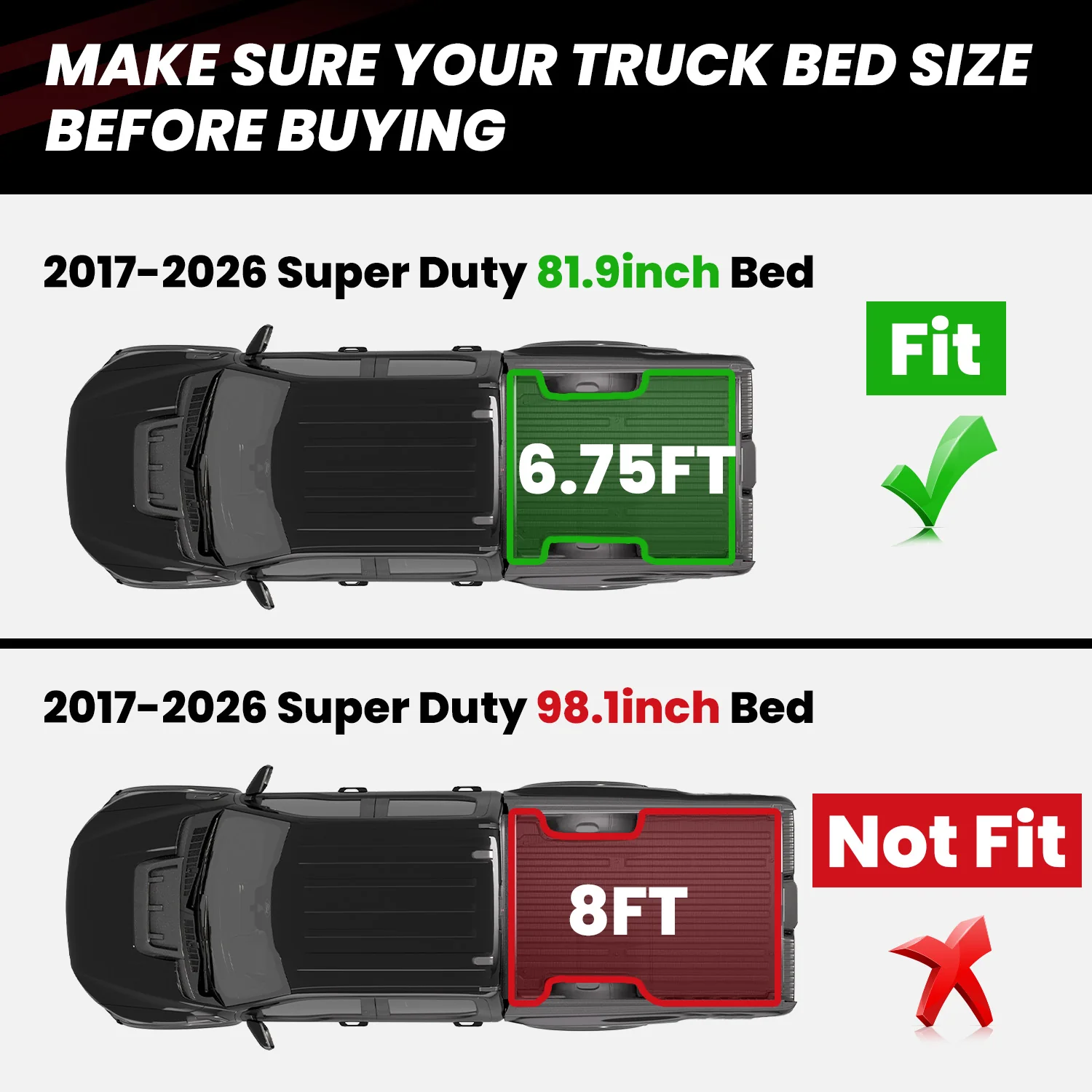 Fit for 2017-2026 Ford F-250 F-350 F-450 F-550 Super Duty Bed Mat or Tailgate Mat, Not Fit Drop-in liners - Image 20