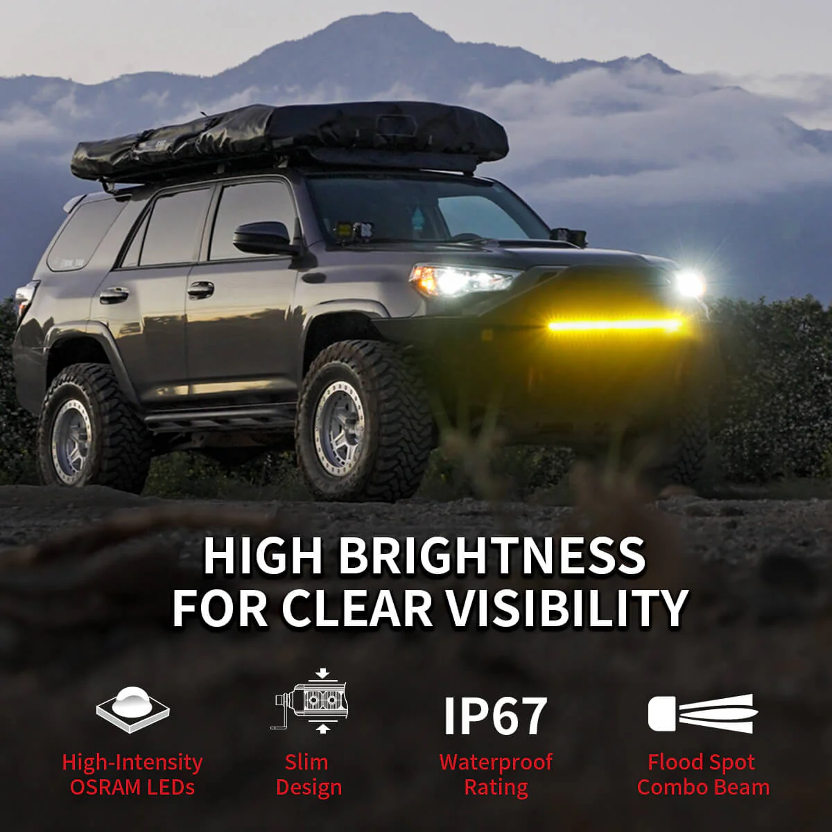Lasfit 12" Off-Road LED Amber Light Bar With Slim Single Row Combo Flood Spot Design | Bumper Grille Mount - Image 10