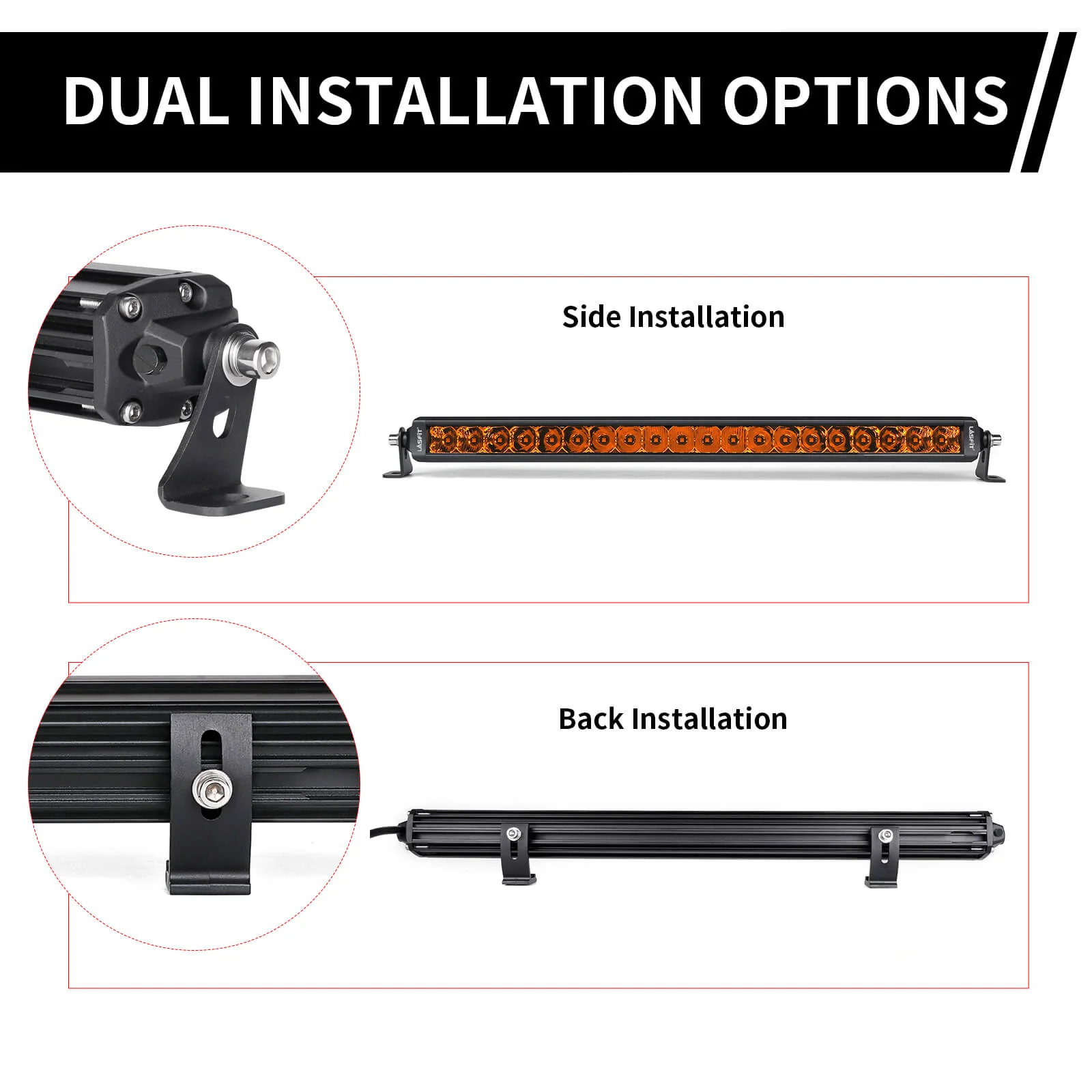 Lasfit 12" Off-Road LED Amber Light Bar With Slim Single Row Combo Flood Spot Design | Bumper Grille Mount - Image 17