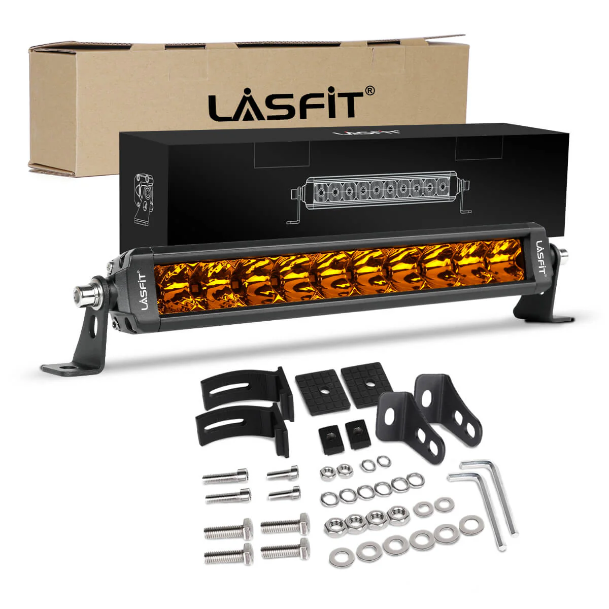 Lasfit 12" Off-Road LED Amber Light Bar With Slim Single Row Combo Flood Spot Design | Bumper Grille Mount - Image 20