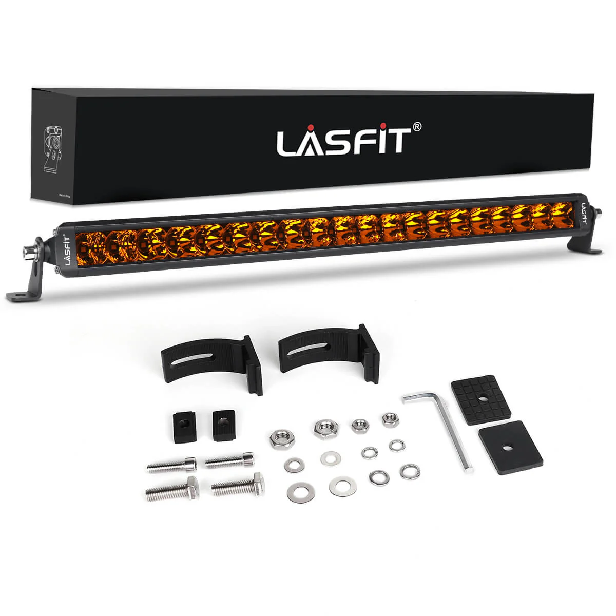 Lasfit 22" Off-Road LED Amber Light Bar With Slim Single Row Combo Flood Spot Design | Bumper Grille Mount