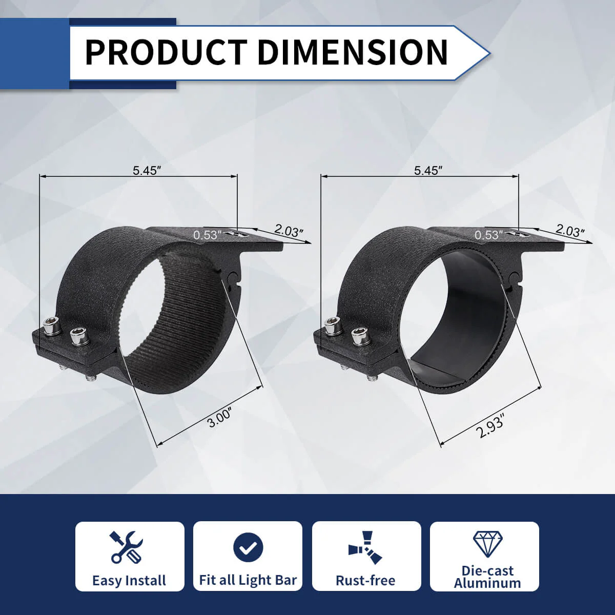 LASFIT Heavy Duty Universal LED Light Mounting Clamps For 2", 2.5", 3" Bar | LASFIT - Image 2