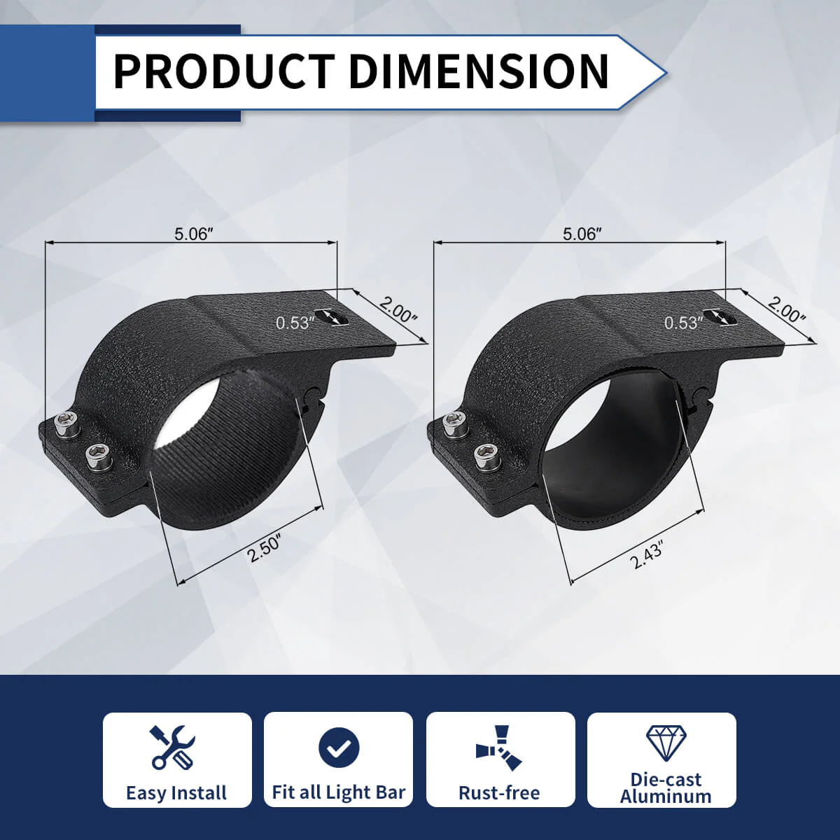 LASFIT Heavy Duty Universal LED Light Mounting Clamps For 2", 2.5", 3" Bar | LASFIT - Image 3