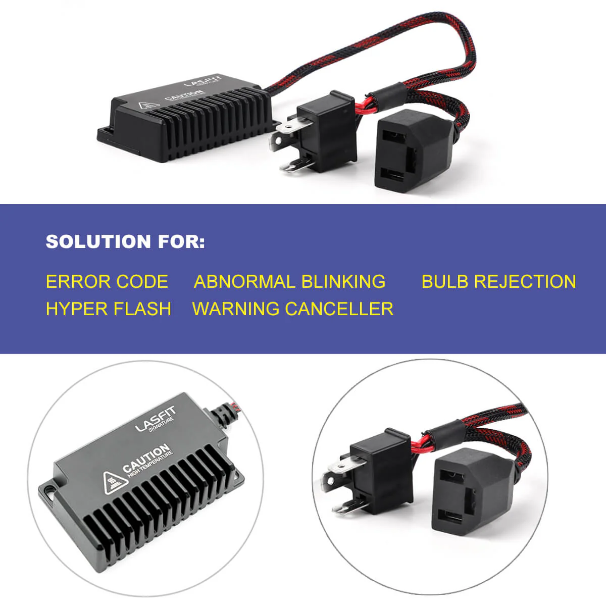H4 9003 HB2 LED Bulb Load Resistor Harness Anti-Hyper Flash Error Free - Image 3