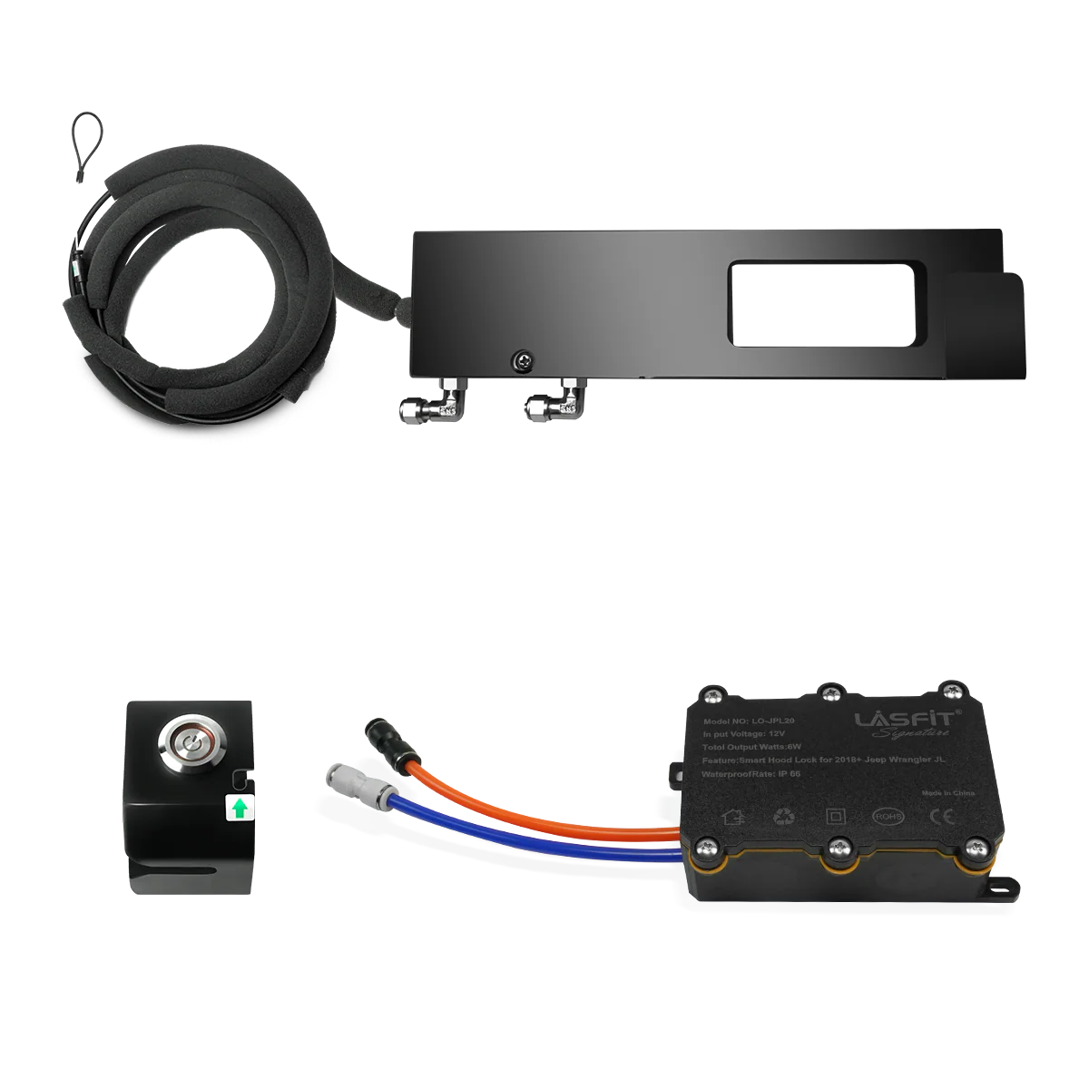 Lasfit Stealth Anti-Theft Automatic Hood Lock System for 18-23 Jeep Wrangler JL/JLU and Gladiator JT(Version 2.0), Don't fit 2024+ Jeep Wrangler/Gladiator