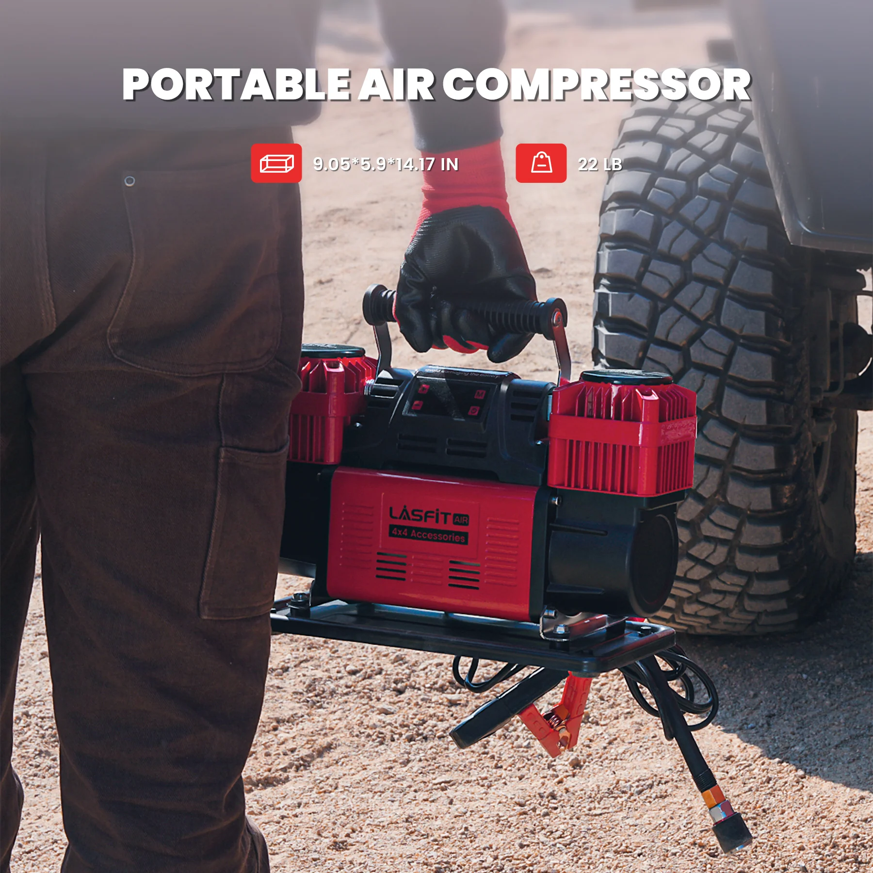 LASFIT X4 Off-Road Air Compressor, Dual-Cylinder 12V Tire Inflator with Auto-Stop for 4x4 Vehicles, Trucks, and RVs - Image 6