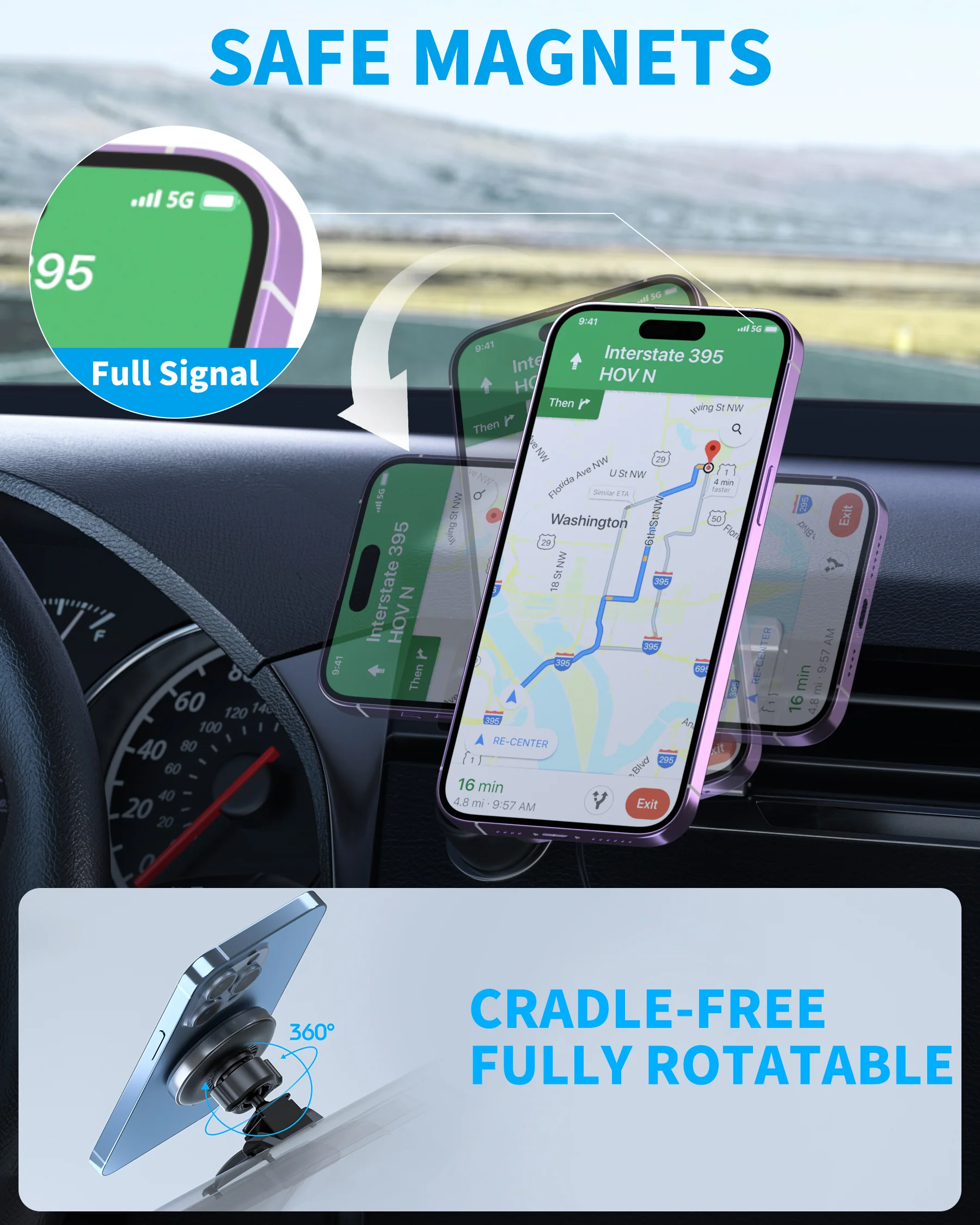 Magnetic Wireless Car Charger, Specific Phone Mount for Ford Mustang 2015-2021, 15W Max Fast Charging for iPhone 14 13 12 Series Compatible with MagSafe Case - Image 5