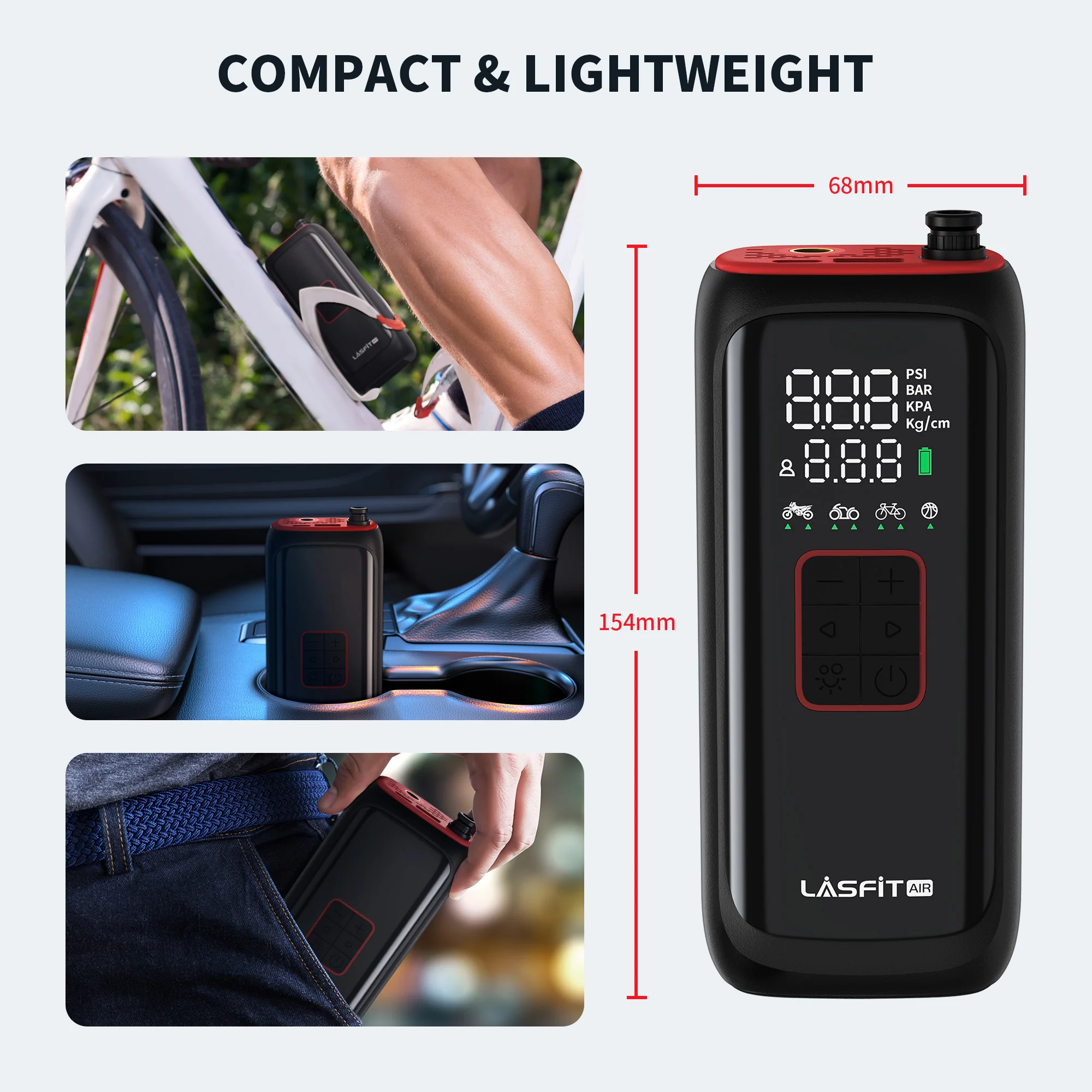 LASFIT AIR Portable Cordless Tire Inflator Air Compressor Pump for Bike Bicycle Motorcycle Ball - Image 6