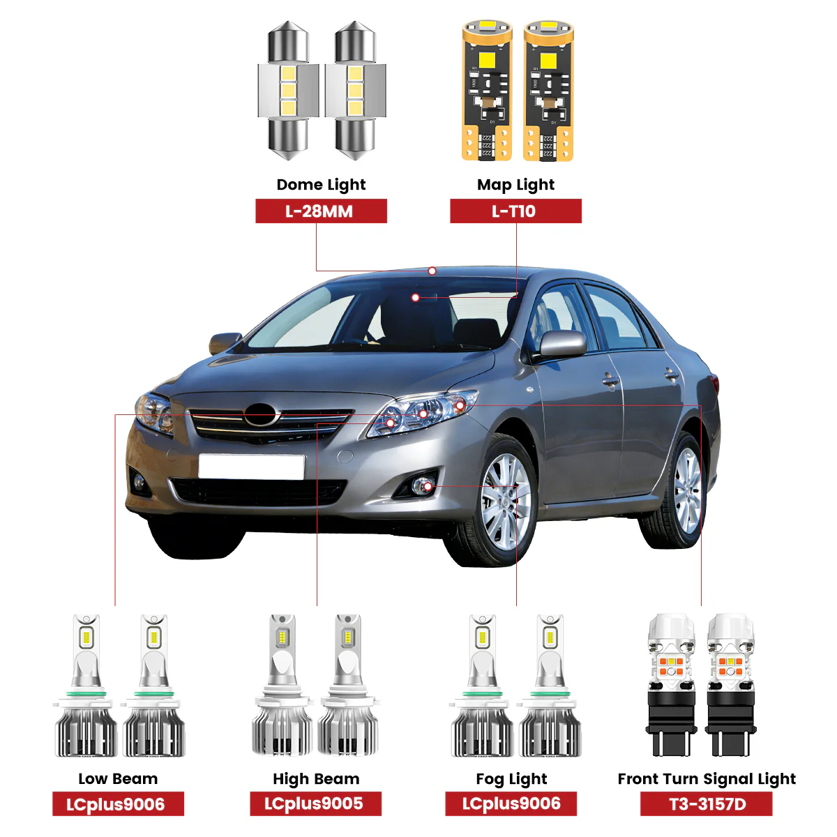 Fit for 2001-2008 Toyota Corolla LED Bulbs Upgrade