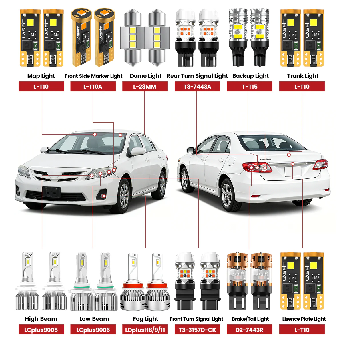 Fit for 2009-2013 Toyota Corolla LED Bulbs Upgrade