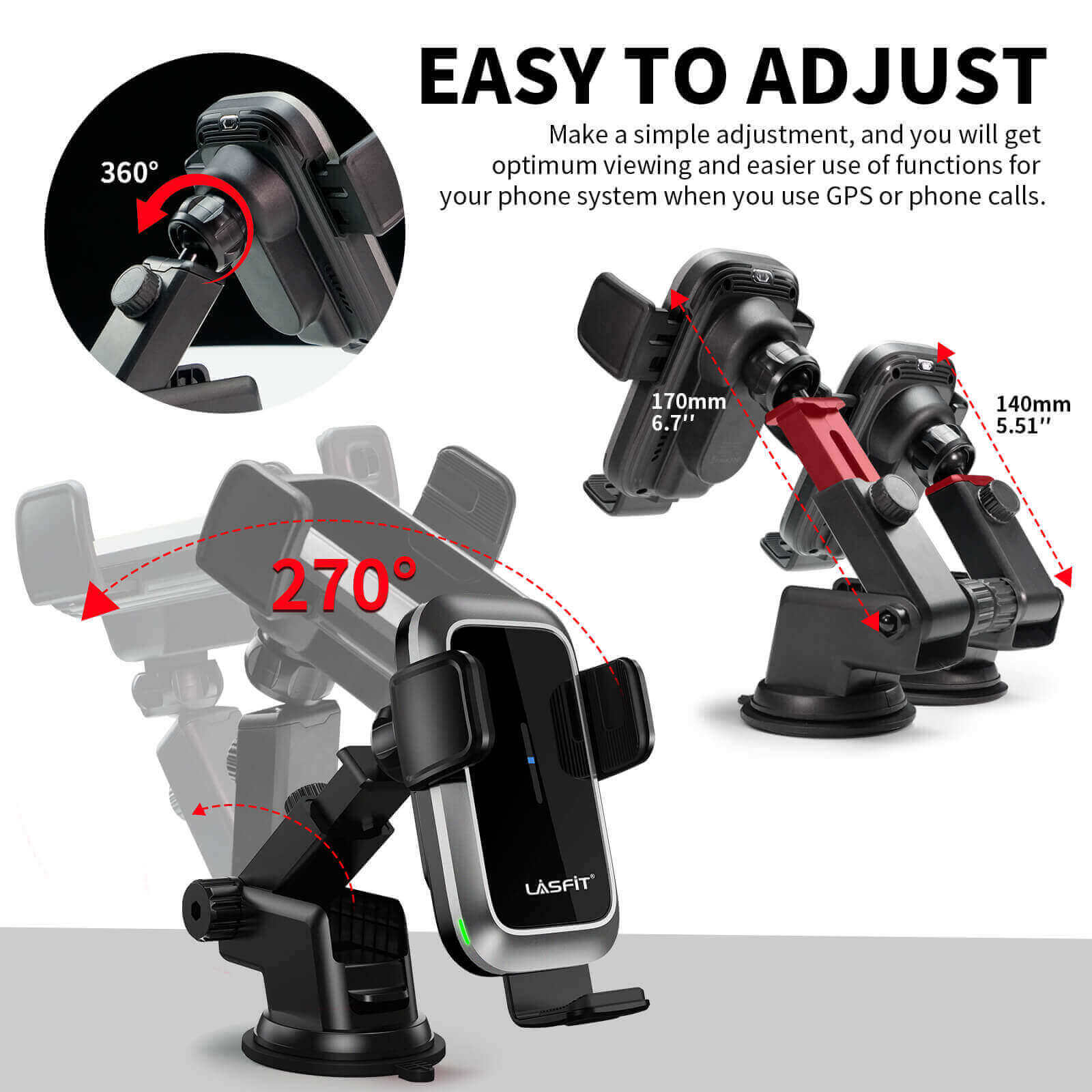 [AC Version] Wireless Car Charger Phone Holder 15W Qi Fast Charging Dash Windshield Air Vent Mount - Image 6
